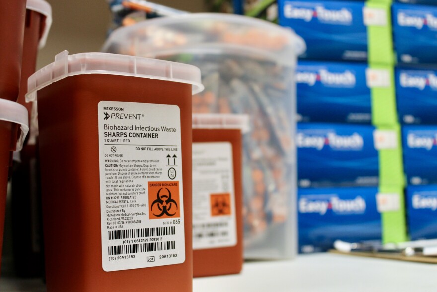 A quart of needles at the Scott County Health Department's One-Stop Shop in Austin.