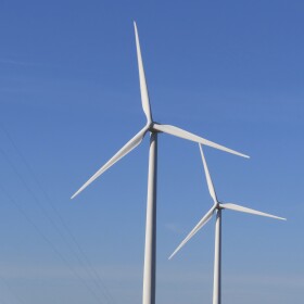 Land-based wind turbines spin in Atlantic City N.J. on Nov. 3, 2023. On Friday, Nov. 17, New Jersey utility regulators voted to seek bids for an energy transmission project to help bring power from ocean-based turbines to the onshore electrical grid.