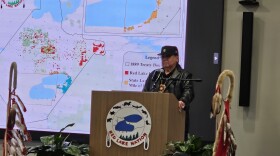 Chairman Darrell Seki Sr. addresses the audience during the Red Lake State of the Band on Friday, Feb. 23, 2024.