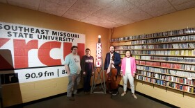 From left to right: Galen Dean Peiskee Jr., Dr. Gabrielle Baffoni, Julian Schwarz, and Dr. Sophia Han. All the musicians visited the KRCU studios to talk about two upcoming performances:  Olivier Messiaen’s 'Quartet for the End of Time (Quatuor pour la fin du temps)', and Dvorak's 'From the New World'.