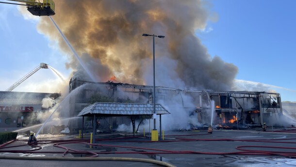 A strip mall catches fire in Las Vegas