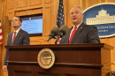 Ohio Auditor Keith Faber speaks at a press conference announcing the indictment on Oct. 7, 2026. To his left is U.S. Under Secretary of Education Nicholas Kent.