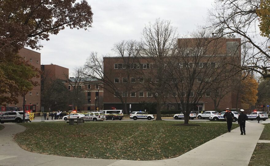 Police respond to reports of an active shooter on campus at Ohio State University on Monday, Nov. 28, 2016, in Columbus, Ohio. (Andrew Welsh-Huggins/AP)