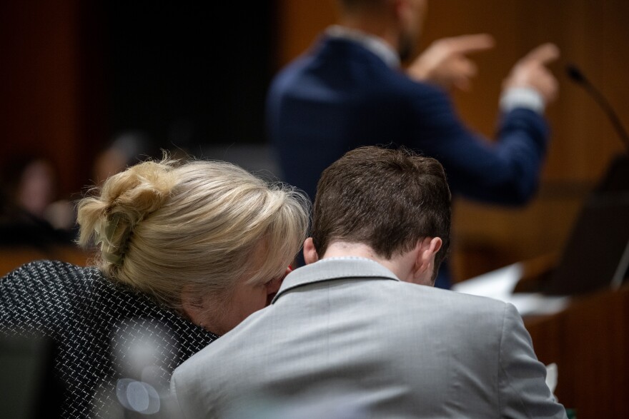 Defense attorney Kathryn Nester talks to Tyler Robinson during a preliminary hearing in 4th District Court for Robinson, the Utah man accused of fatally shooting Charlie Kirk, in Provo, July 7, 2026.