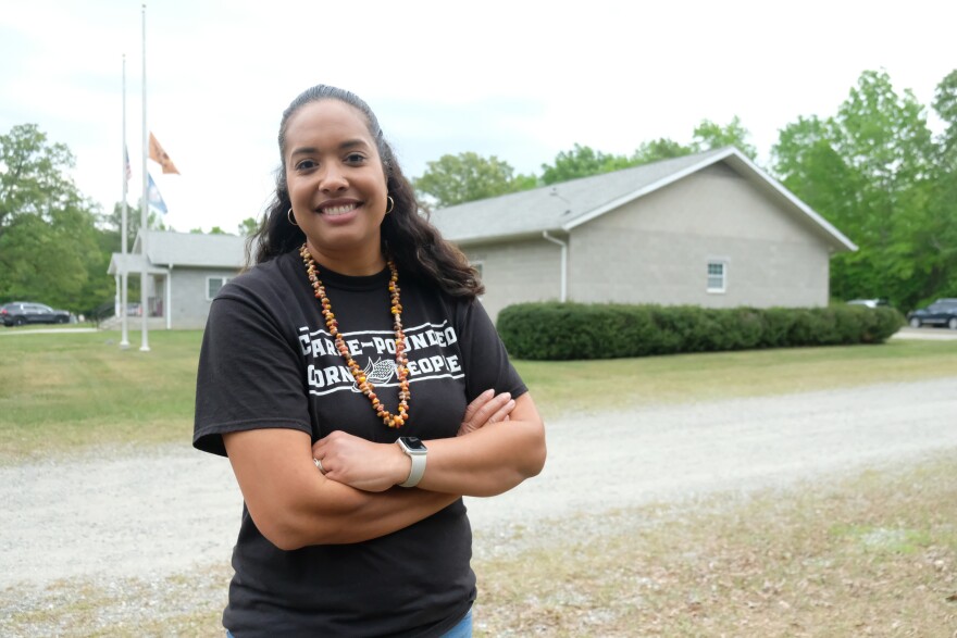 Jessica Stewart is pictured outside the Chickahominy Tribal Center in Providence Forge, Virginia.