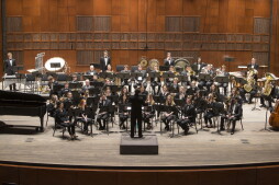 CCM wind ensembles rehearse in the newly renovated Patricia Corbett Auditorium.