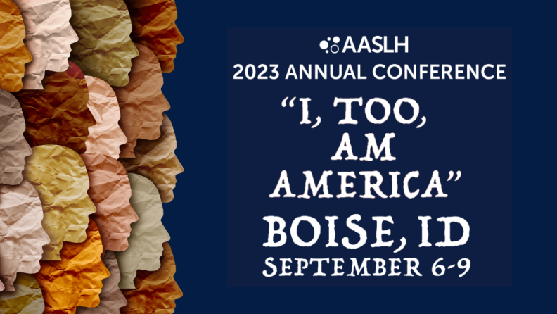 The 2023 Annual Conference poster reads "I, TOO, AM AMERICA" BOISE, IDAHO SEPTEMBER 6-9.