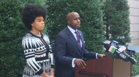 Khalif Rhodes speaking to reporters Sept. 6, 2019.