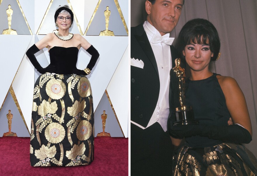 Rita Moreno, actress, singer and dancer, walked the red carpet wearing the same dress she wore to accept her Oscar in 1962 for <em>West Side Story</em>.