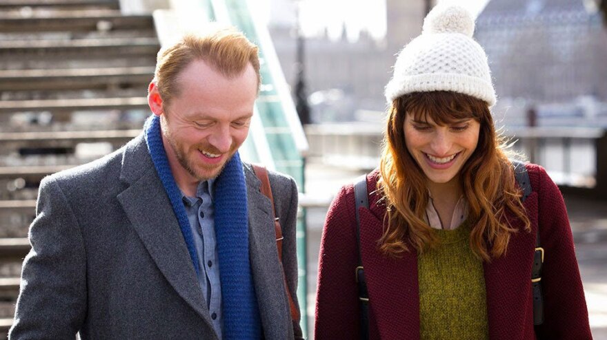 Simon Pegg as Jack and Lake Bell as Nancy in a scene from <em>Man Up</em>.