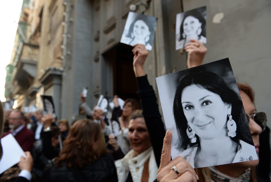 People leave the church of St. Francis, after the Archbishop of Malta celebrated mass in memory of murdered journalist Daphne Caruana Galizia on the six-month anniversary of her death in Valletta, Malta, on April 16, 2018. (Matthew Mirabelli/AFP/Getty Images)
