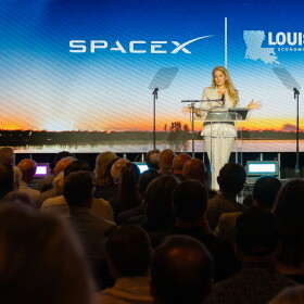SpaceX President Gwynne Shotwell speaks at a ceremony to announce the creation of Starbase Louisiana, a massive new commercial spaceport proposed for near tiny Pecan Island. Many are concerned about the potential impacts on the fragile environment, on migratory birds who rely on this quiet area, and on the quality of life for residents. On the other hand, SpaceX is talking about a $100 billion investment and funding to help with coastal restoration.