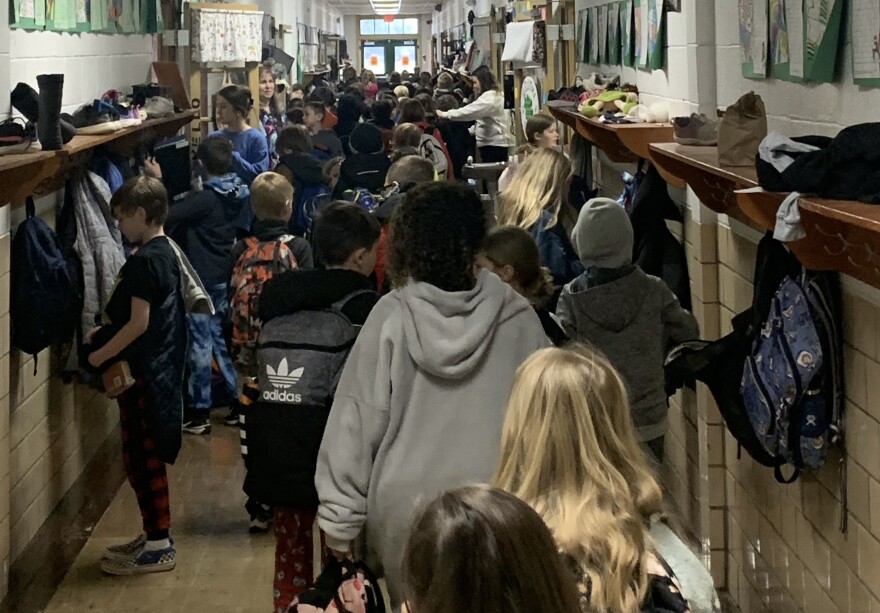 A typical day at Lincoln Grade School sees bumper-to-bumper students in the hallways.