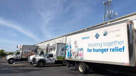 Trucks outside the food bank's warehouse.