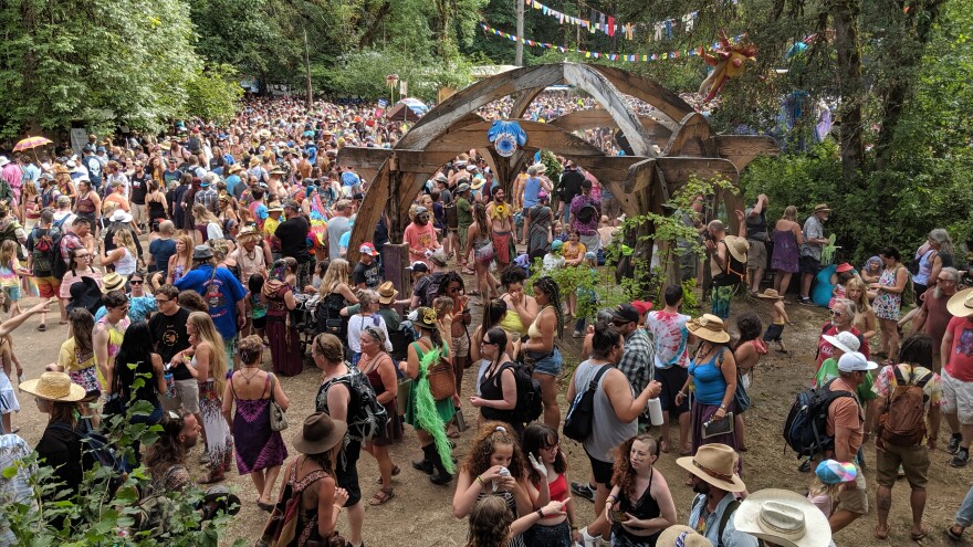 The crowd in the main stage meadow at the 2019 Oregon Country Fair. 