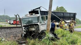 The tractor-trailer hit by an Amtrak train north of Carbondale on June 5, 2024.