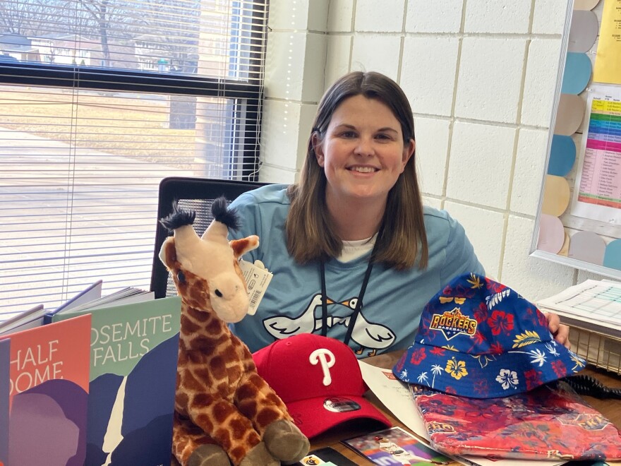Eisenhower PTA president Dana Mosier with donated items at the elementary school Feb. 27, 2026.