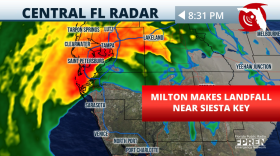 Radar of Central Florida on Wednesday at 8:31 p.m. as Hurricane Milton makes landfall near Siesta Key.