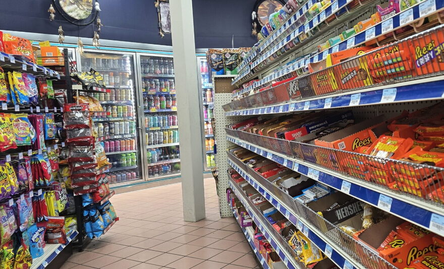 Candy and sugary drinks are displayed at a gas station in Bismarck on Oct. 14, 2025.