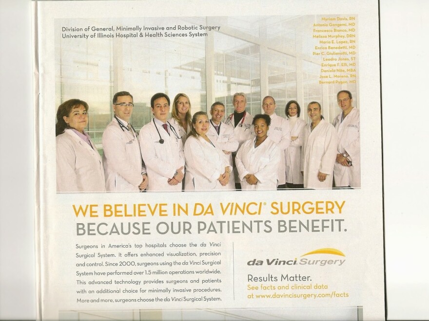 This advertisement for the da Vinci surgical robot led former hospital executive Paul Levy to ask the University of Illinois Hospital and Health Sciences System about its role in marketing the high-tech device.