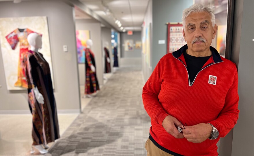 Faisal Saleh, founder and executive director of Palestine Museum US in Woodbridge, ڹϳ, stands in his favorite spot in the mspuseum.