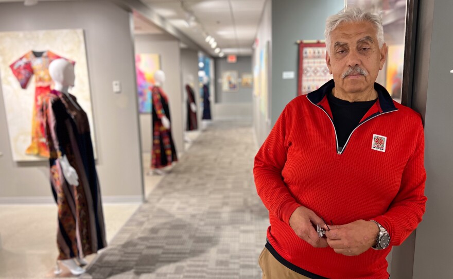 Faisal Saleh, founder and executive director of Palestine Museum US in Woodbridge, Connecticut, stands in his favorite spot in the mspuseum.