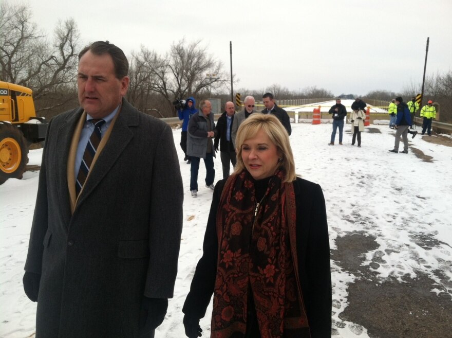 Gov. Mary Fallin tours the closed James C. Nance Bridge over the Canadian River - Feb. 7, 2014