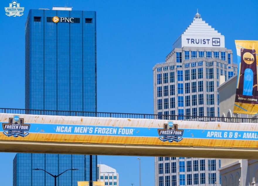 Frozen Four banner in downtown Tampa