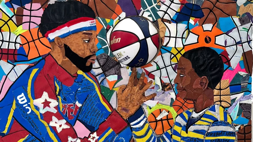 One of award-winning mixed media artist Maxwell Pearce's pieces that features is made from sports goods equipment.