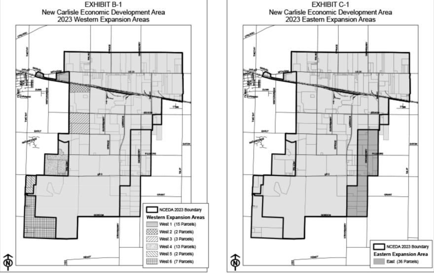 Maps showing the proposed new additions to the New Carlisle Economic Development Area.