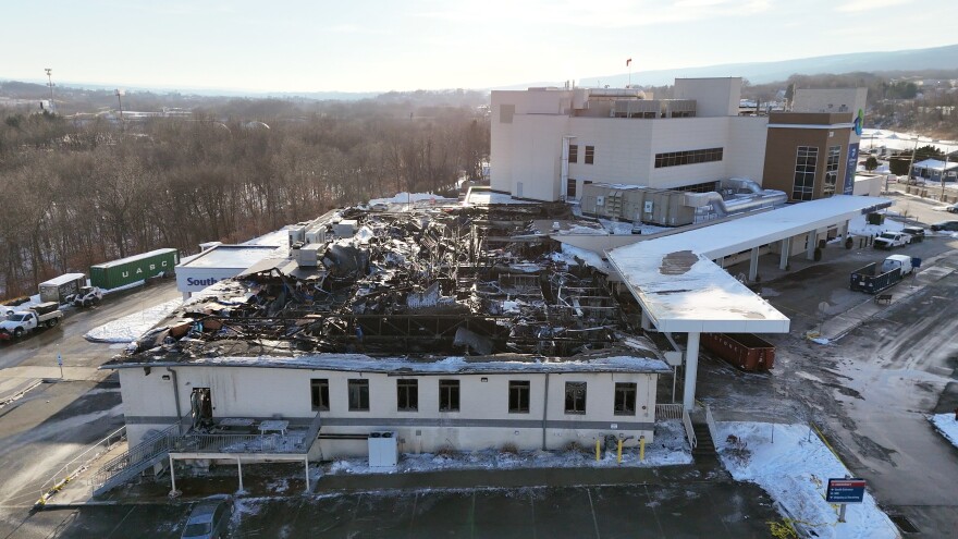 Drone footage shows the damage to the Orthopedics Institute of Lehigh Valley Hospital-Dickson City.