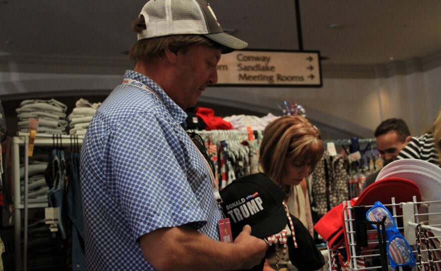 Jonathan Alcox, owner of the Republican Market, said he travels most weekends selling his hats, scarves and buttons. But the Orlando native was happy he didn't have to buy an airline ticket this weekend, he said. Photo: Ariella Phillips/WUFT News