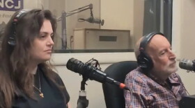 Reno residents Allison Hartmann (left) and Gordon Gossage discuss their different opinions on data centers for Purple Politics Nevada live in the KUNR studio in Reno, Nevada, on Sept. 18, 2026.