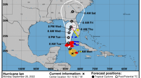 National Hurricane Center's forecast cone for Hurricane Ian as of 11 a.m. on Sept 26th 