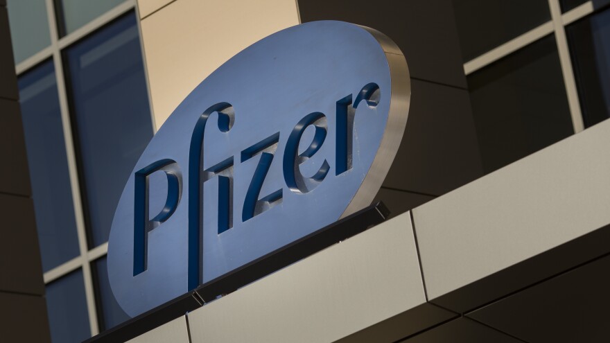 Pfizer sign on headquarters 