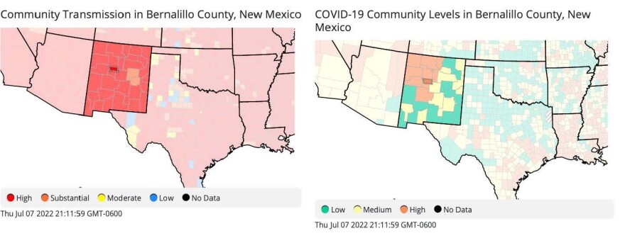 Contrast of CDC Community Transmission Map & Community Levels Map from July 7, 2022