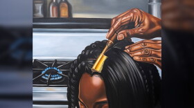 Painting of a mother combing the hair of her young daughter