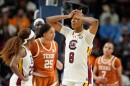 South Carolina forward Joyce Edwards reacts after a foul call during the second half of an NCAA college basketball game against Texas in the final of the Southeastern Conference tournament, Sunday, March 8, 2026, in Greenville, S.C. (AP Photo/Chris Carlson)