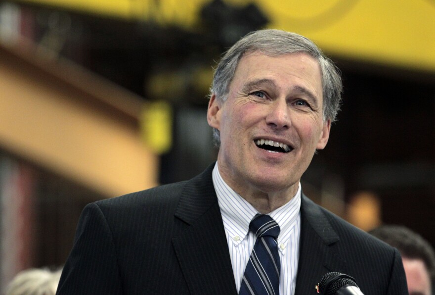 Rep. Jay Inslee speaking at a manufacturing facility earlier this month in Seattle.