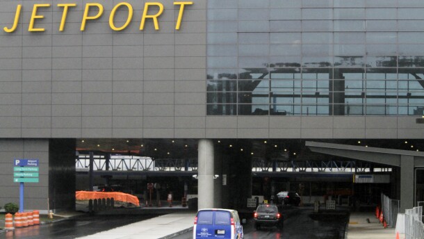 In this Sept. 7, 2011 photo, work is near completion of a colorful, $75 million passenger terminal at the Portland International Jetport in Portland, Maine.