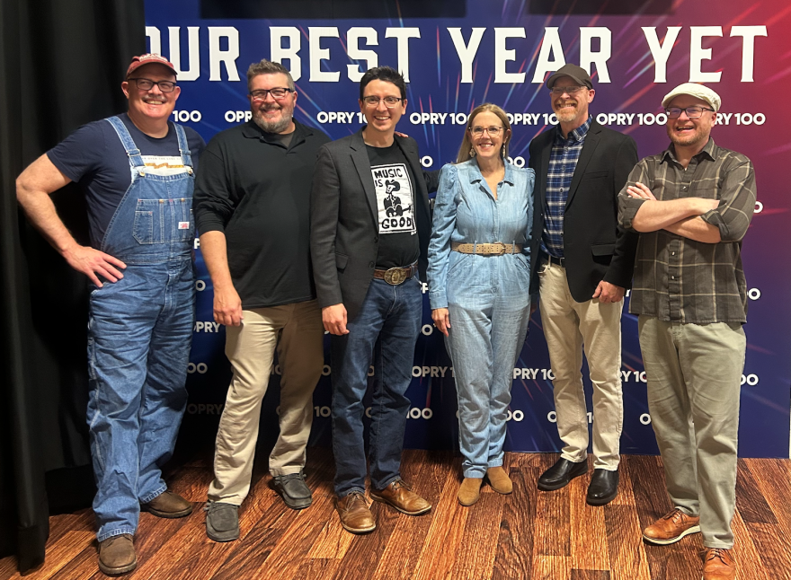 Gina poses backstage at The Opry with The HillBenders