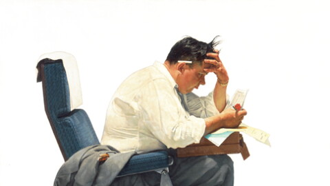 Norman Rockwell (1894-1978), "Expense Account," 1957. Painting for "The Saturday Evening Post" cover, November 30, 1957. Oil on canvas, 31 /14" x 29". Norman Rockwell Museum Collections. ©SEPS: Curtis Publishing, Indianapolis, IN.