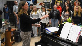 Megan Purdue leads a choir at Sheldon High School, Oct. 8, 2025.
