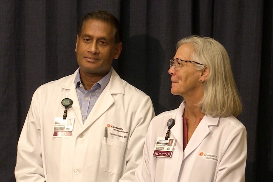 Community Health Network's Dr. Ramarao Yeleti waits to speak at a March 6 press conference.