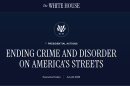A header image from a July 24, 2025 executive order issued by President Trump. White text on a blue background says "Ending Crime and Disorder on America's Streets." 