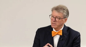 Oklahoma State University President Jim Hess is interviewed during a Tulsa Press Club Page One at OSU-Tulsa on Sept. 14, 2026.