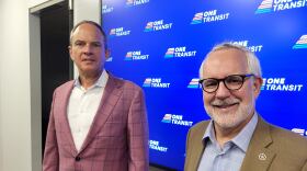 ONE Transit interim executive director Jason Ferbrache and former Oklahoma Governor and ONE Transit Board Chairman Brad Henry