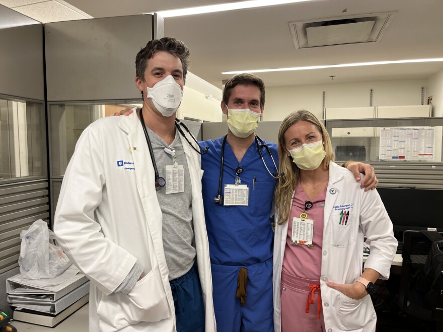 Dr. JJ Hoff, left, poses with colleagues at Duke University Hospital during the pandemic. Photo courtesy of JJ Hoff