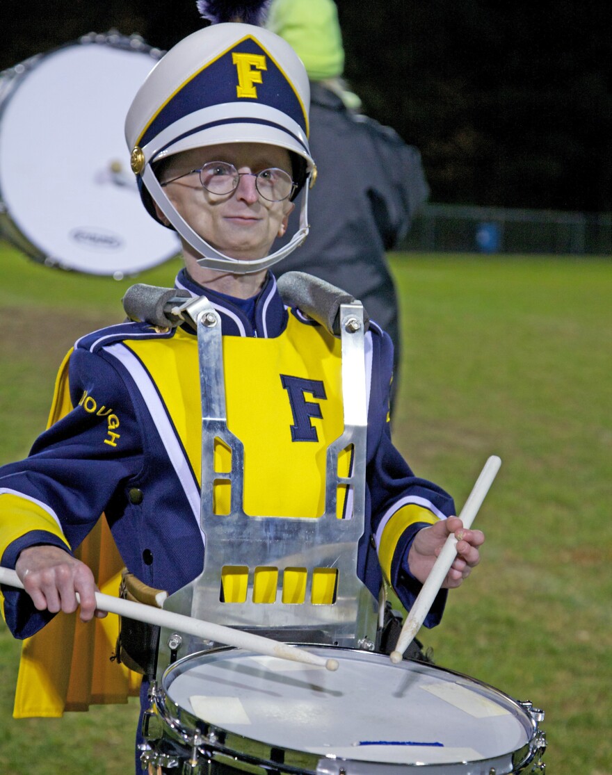 Sam Berns, 15, who has the very rare premature-aging disease progeria, plays the drums in his high school's marching band.