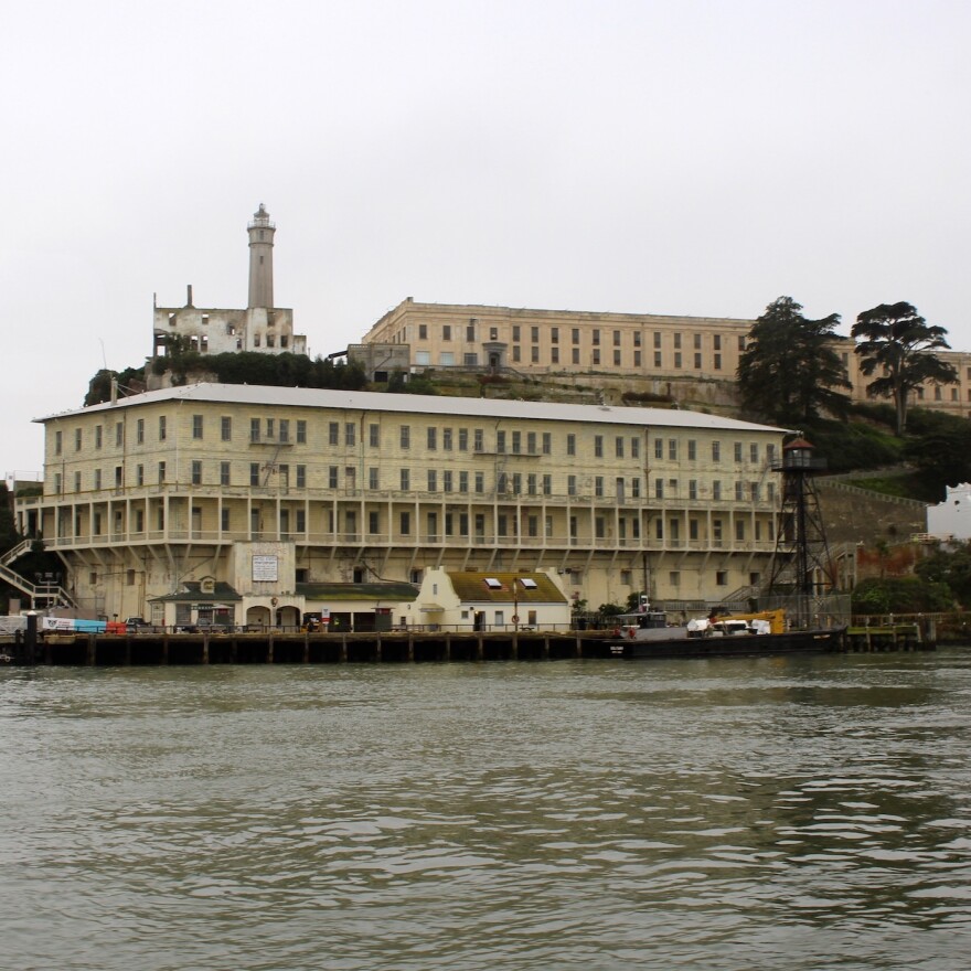 Alcatraz with boat landing in foreground
